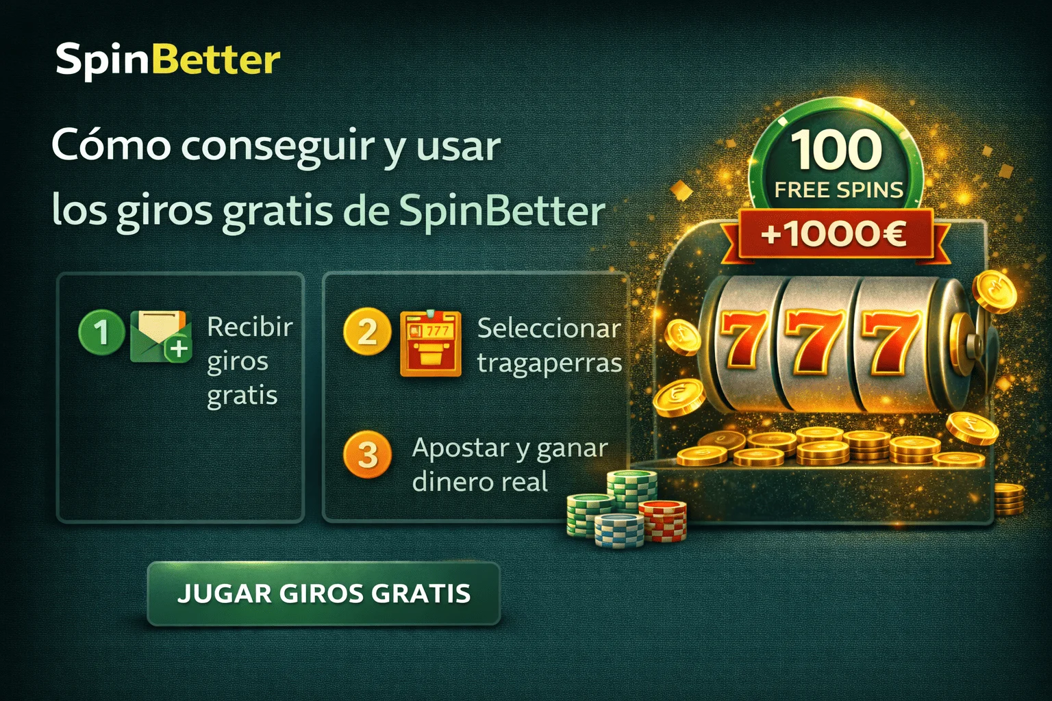 Cómo conseguir y usar los giros gratis de SpinBetter
