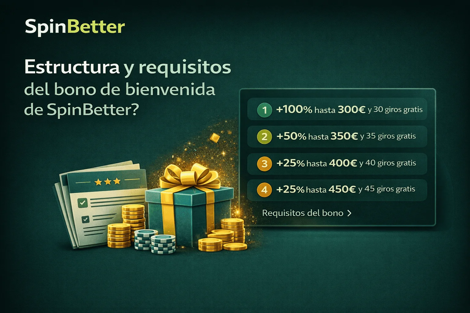 Estructura y requisitos del bono de bienvenida de SpinBetter