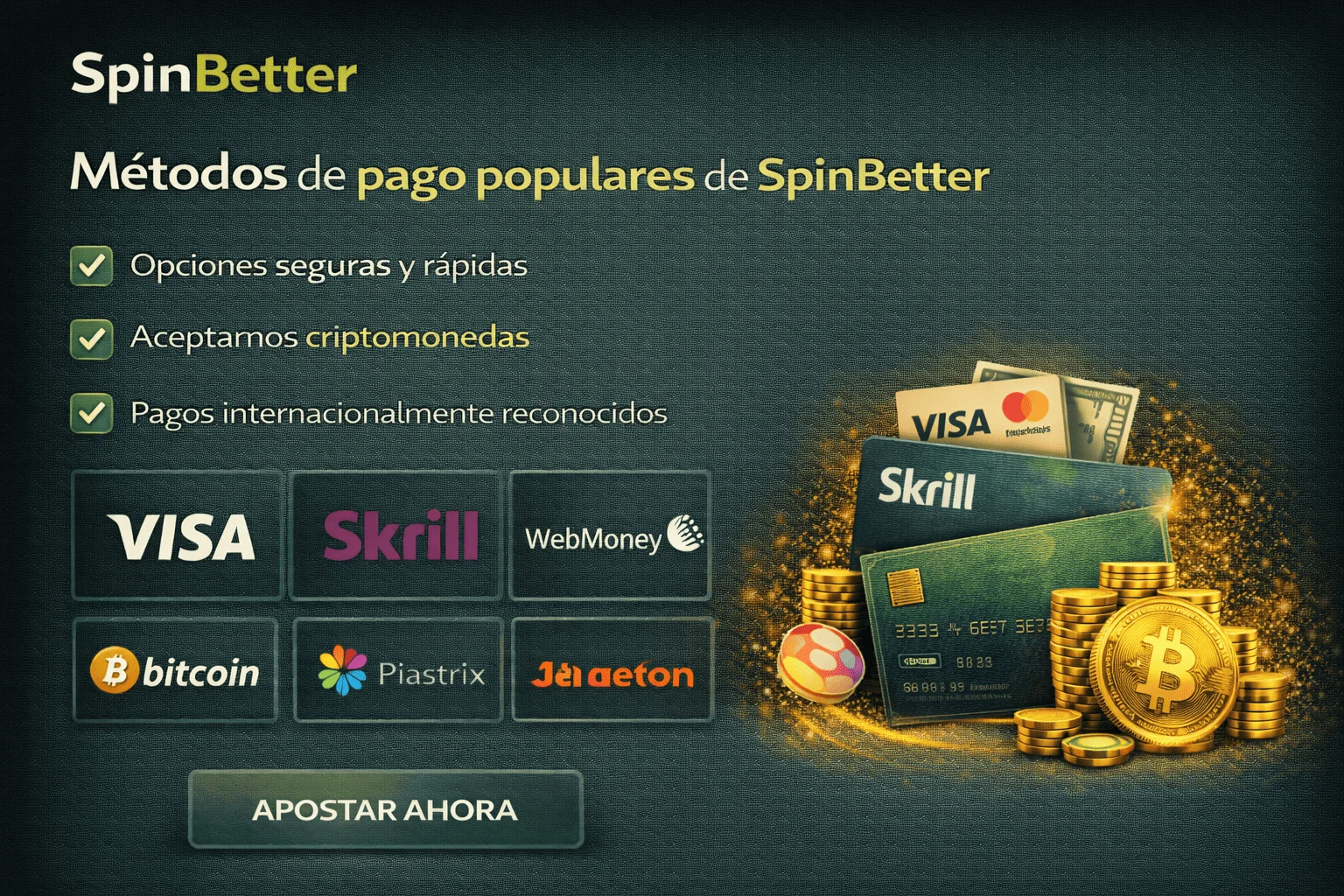 Métodos de pago populares de SpinBetter